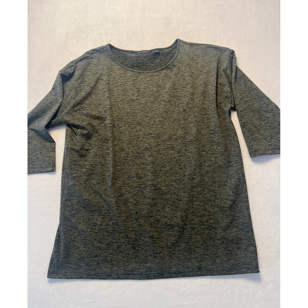 H by Halston M Top Casual Minimalist Olive Green Space Dye 3/4 Sleeve